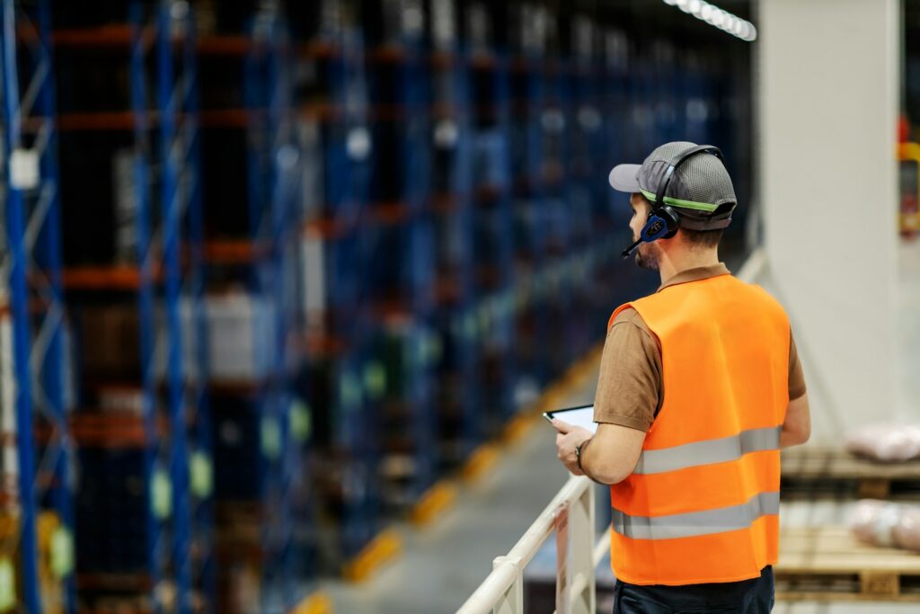 A person checking the machines